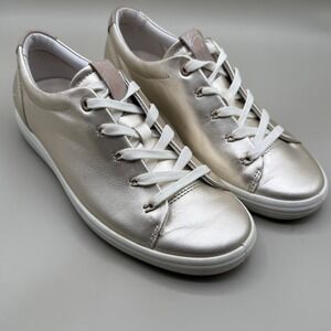 Ecco Soft 7 Sneakers Metallic Gold Leather Casual Walking‎ Shoes Size 5-5.5